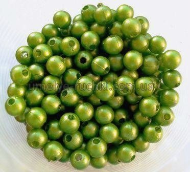 Намистини пластикові 8мм, імітація перлів, оливково-зелені сатинові, бл. 40шт/уп БП-08-12 фото