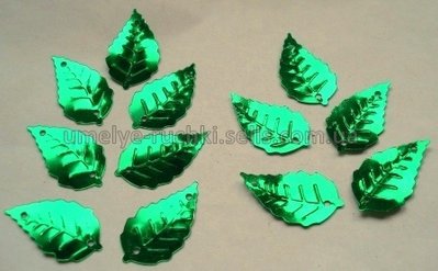 Паєтки "листики" смарагдово-зелені з блиском 4г (бл. 50 шт) П-ЛТ-05 фото