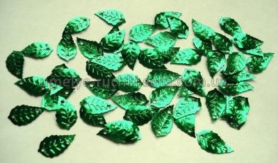 Паєтки "листики" дрібні смарагдово-зелені з блиском 4г П-ЛТ-07 фото