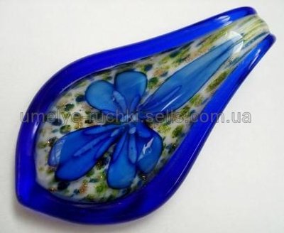 Кулон лэмпворк синий с цветком внутри, 60х33мм ЛК-01-03 фото