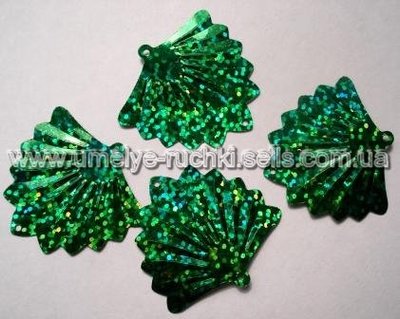Паєтки "мушлі" зелені голограмні 4г (12-13шт) П-РК-01 фото