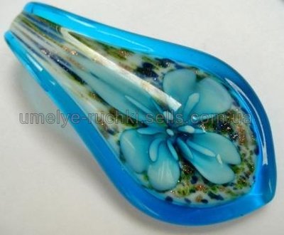 Кулон лемпворк блакитний з квіткою всередині, 60х33мм ЛК-01-05 фото