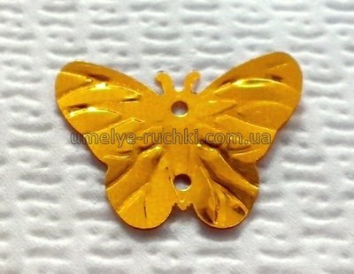 Паєтки метелики 22х17мм золотисті з блиском, 20шт/уп П-МТ-02 фото
