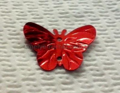 Паєтки метелики 22х17мм червоні з блиском, 20шт/уп П-МТ-03 фото