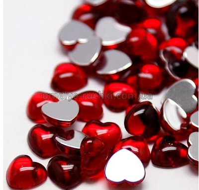 Кабошони акрилові серце 12мм червоні опуклі 4шт/уп K-32-01 фото