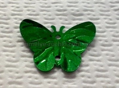 Паєтки метелики 22х17мм зелені з блиском, 20шт/уп П-МТ-04 фото