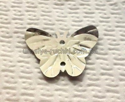 Паєтки метелики 22х17мм сріблясті з блиском, 20шт/уп П-МТ-05 фото