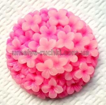 Кабошон круглый ярко-розовый 36мм цветы гортензии, 1шт К-18-01 фото