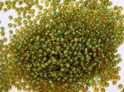 Бісер китайський дрібний бурштиновий із зеленим внутрішнім забарвленням 1,6-2,2мм (код 3CG50) 25г 3CG50 фото