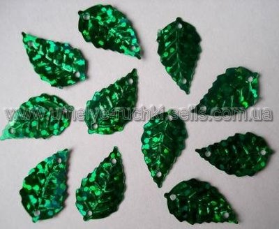Паєтки "листики" зелені голограмні 4 г (82-87 шт) П-ЛТ-01 фото