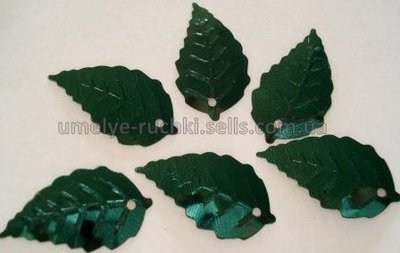 Паєтки "листики" темно-зелені з блиском 4г (бл. 50 шт) П-ЛТ-03 фото